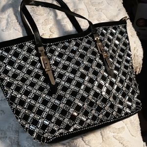 Bejeweled Velveteen and Woven Tote Bag